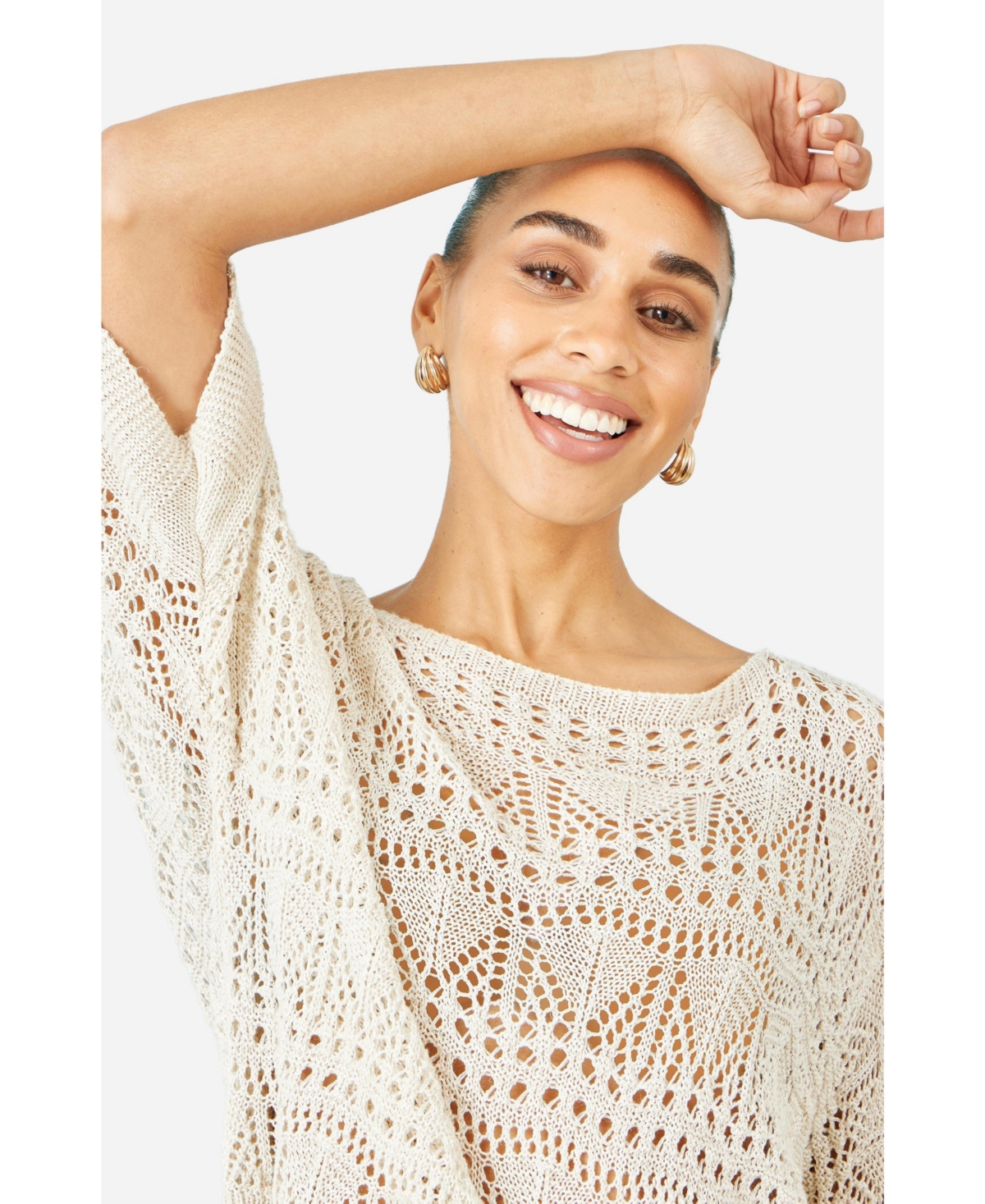 Yumi Women's Cotton Mix Relaxed Fit Pointelle Jumper