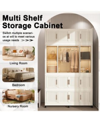 Portable Wardrobe Closet with Magnetic Doors, 4 Cubes, Hanging Rod & 10 Hangers