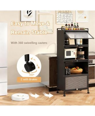 5-Tier Rolling Kitchen Storage Cabinet with Flip Doors and Casters
