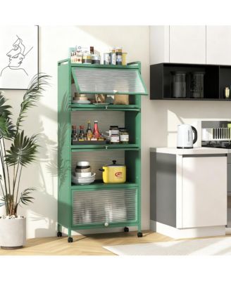 5-Tier Rolling Kitchen Storage Cabinet with Flip Doors and Casters