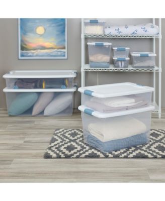 106 Qt Clear Plastic Stackable Storage Bin w/ White Latch Lid, 12 Pack