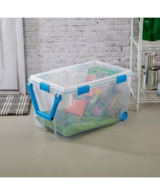 120 Qt Wheeled Gasket Box Stackable Storage Bin with Latch Lid, 3 Pack
