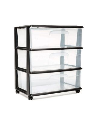 Tall Solid Plastic 3 Drawer Medium Storage Cart with Wheels, Black (2 Pack)