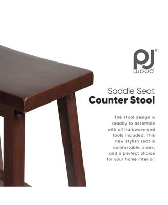 Classic Saddle Seat 29" Tall Kitchen Counter Stools, Walnut (Set of 4)