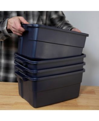 3 Gallon Stackable Storage Container, Dark Indigo Metallic (6 Pack)