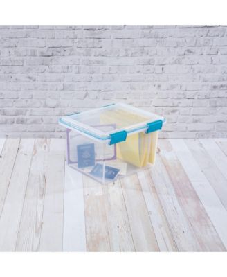 Gasket Box, Stackable File Tote Storage Bin with Lid, 32 Quart, 4 Pack