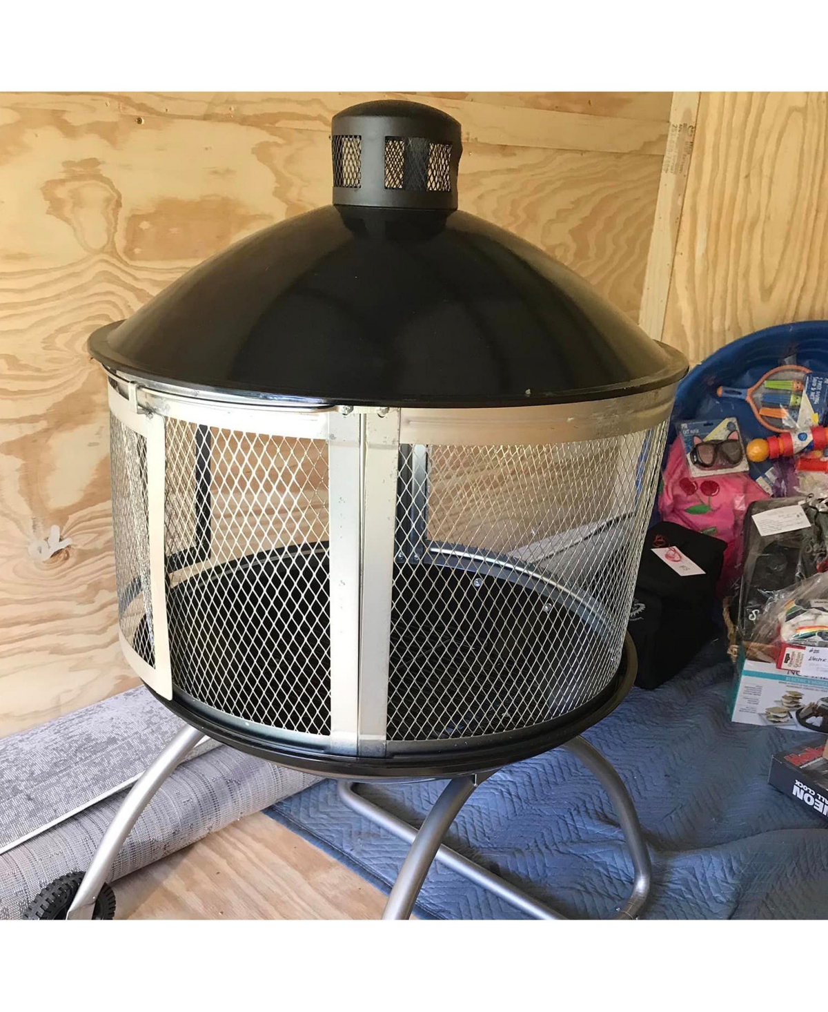 Four Seasons Courtyard Portable Fire Pit, 28" Outdoor Fireplace w/ Sliding Door