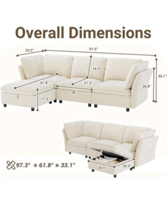 97" Sectional Couch for Living Room, Modern l-Shaped Modular Sectional Sofa, Cloud Couch with Storage Ottoman