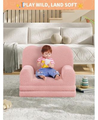 Kids Couch, 2-in-1 Comfy Toddler Couch Fold Out, Convertible Sofa to Lounger Foam Kids Chair with Soft Sherpa