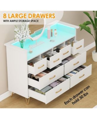 8 Drawer Dresser with Charging Station and RGB Lights, Wide Bedroom Chest with Outlets and USB