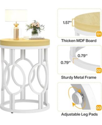 Round End Table, Industrial SideTable with Metal Hollow Frame, Small Bedside Table