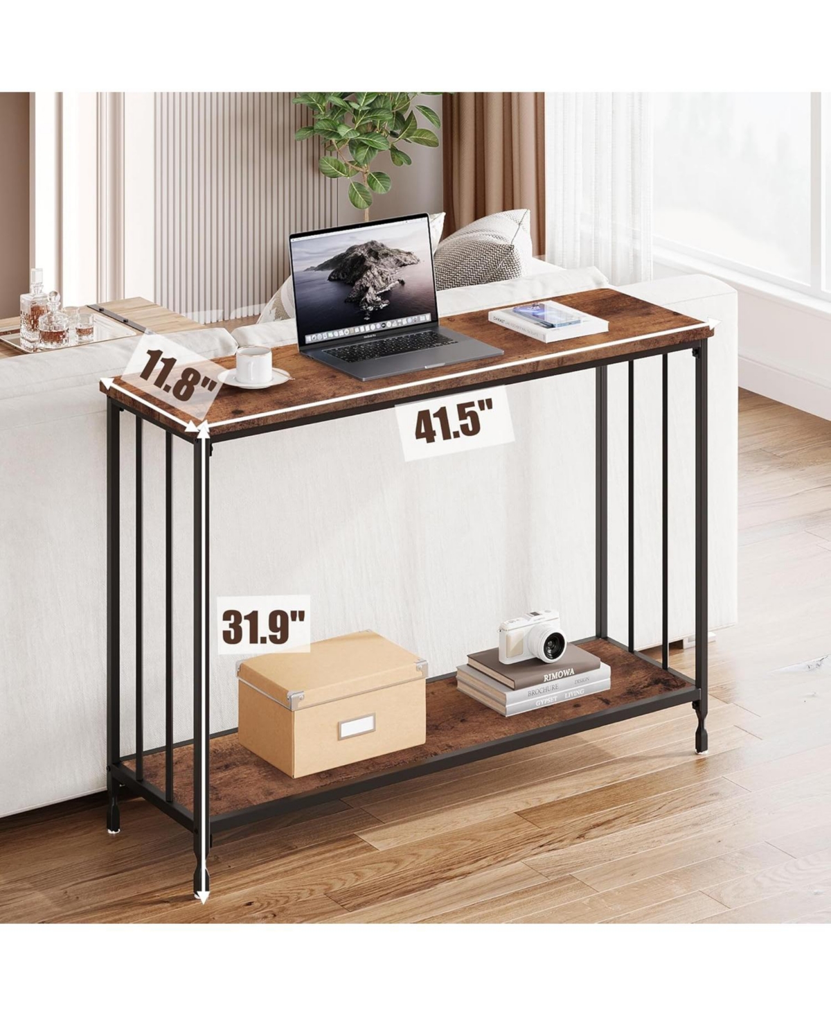 gaomon Console Table, Sofa Tables Narrow Entryway Table with Glass Shelf and Metal Frame, 415" Behind Couch Industrial Hallway for Living