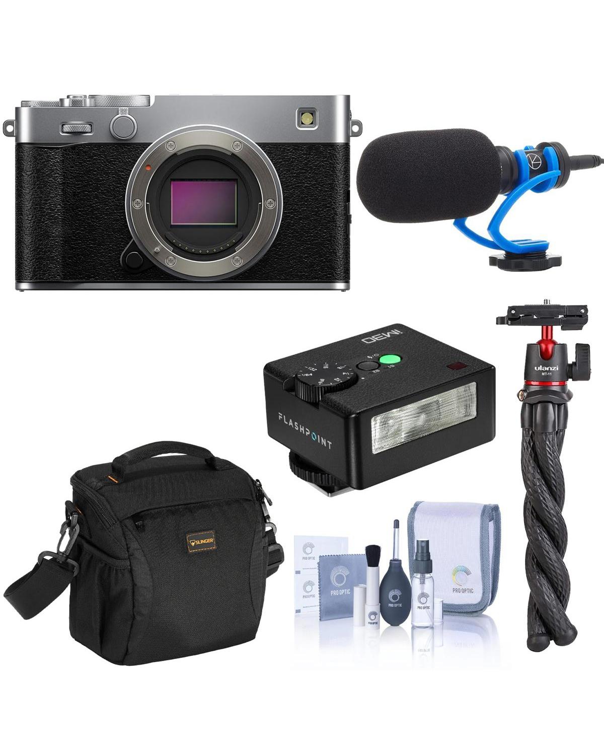 Fujifilm X-E5 Mirrorless Camera, Bundle with Memory Card, Shoulder Bag, Cleaning Kit, Battery Pack, Card Reader - Silver
