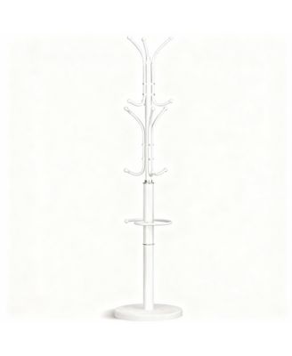 Heavy-Duty Marble Base Coat Rack with 12 Hooks & Detachable Umbrella Holder