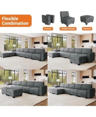Oversized Modular Sectional Sofa with Storage Ottoman, Large U Shaped Corner Couch, Convertible Modular Sectional Couch