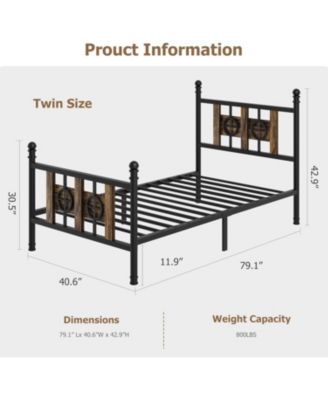 Twin Size Bed Frame with Headboard and Footboard, Metal Twin Bed Frame w/Vintage Circular Design & Storage Space Under Bed, Easy Assembly