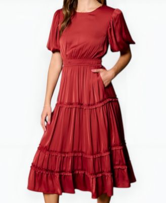 Women's Tiered Puff Sleeve Midi Dress