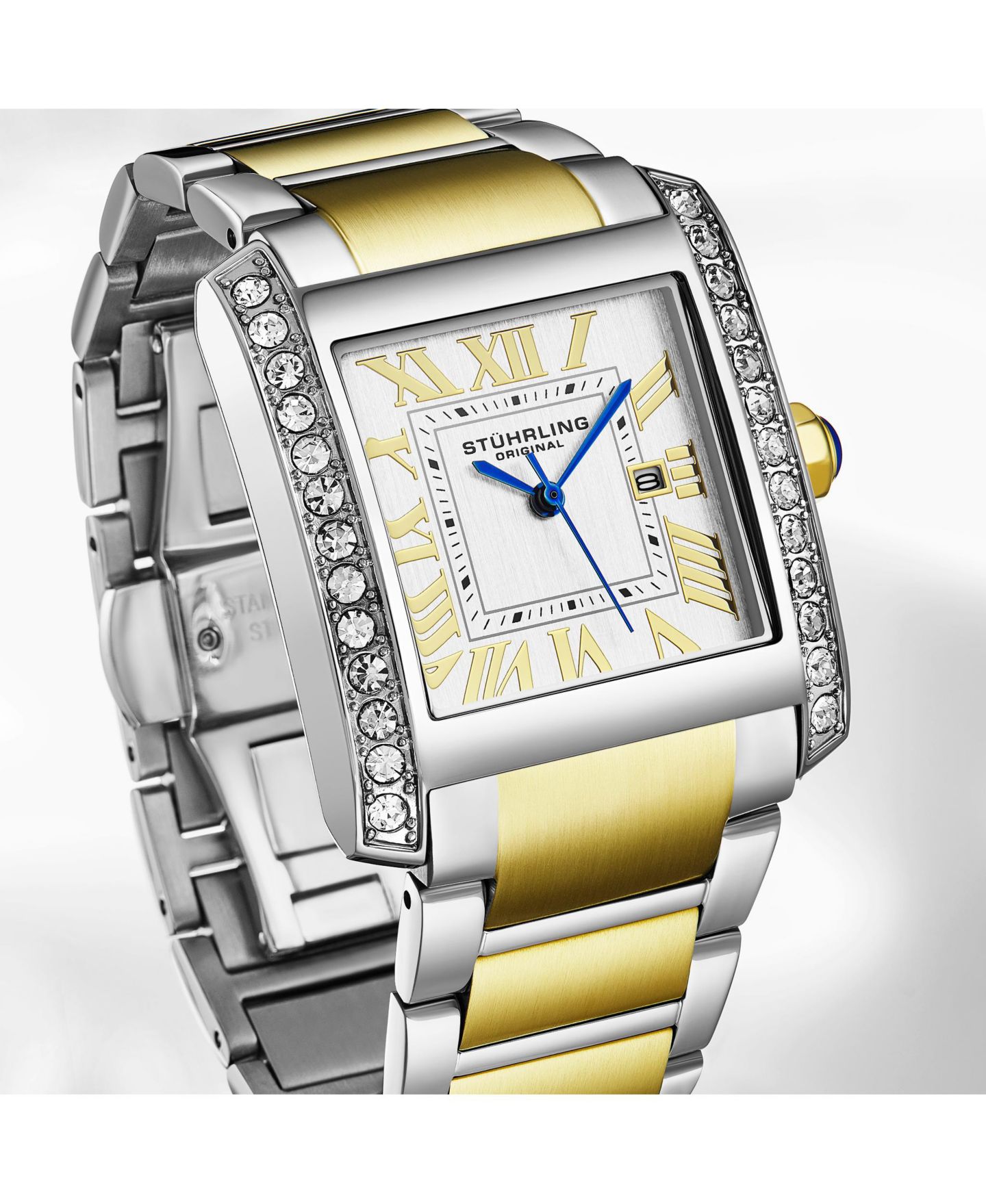 Женские часы Stuhrling Elan 4088.3 Rectangular Quartz Watch, Two-Tone Stainless Steel Bracelet, цвет: Жёлтый — фото 5