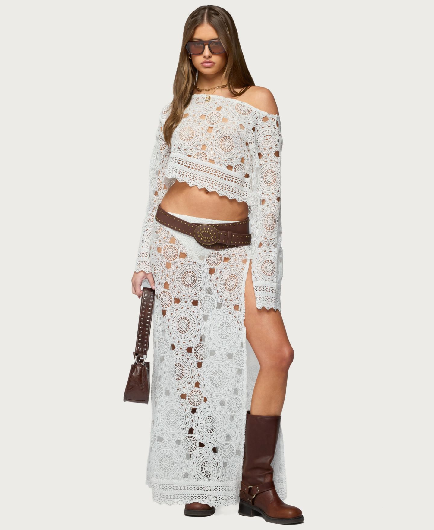 Женская юбка Edikted Milana Slit Sheer Lace Maxi, цвет: Белый — фото 5