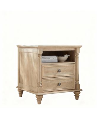 24" Rustic Square Nightstand with Charging Station for Bedroom/Living Room