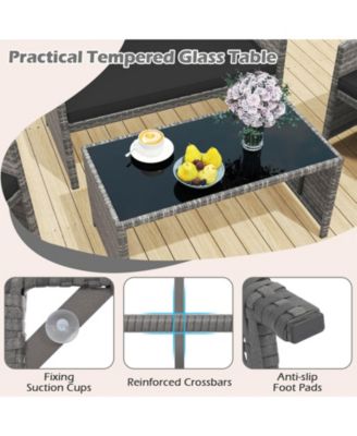 8 Piece Patio Furniture Set Outdoor Wicker Conversation Set w/ Tempered Glass Coffee Table