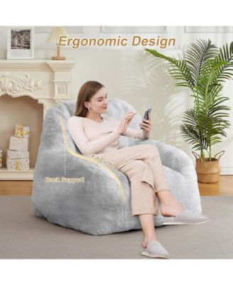 Giant Bean Bag Chair, Faux Fur Stuffed Bean Bag Couch with Filler, Bean Bag Chair for Adults, Big Lazy Sofa Floor Sofa with Handle