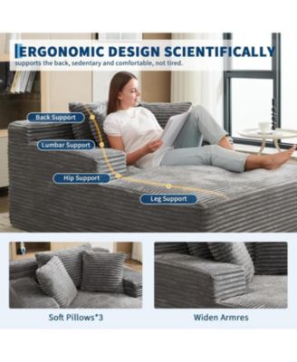 50" Oversized Chaise Lounge Indoor, Corduroy Boneless Sofa Bed with 3 Pillows, Deep Seat Sleeper Couch Reading Chairs for Living Room Bedroom