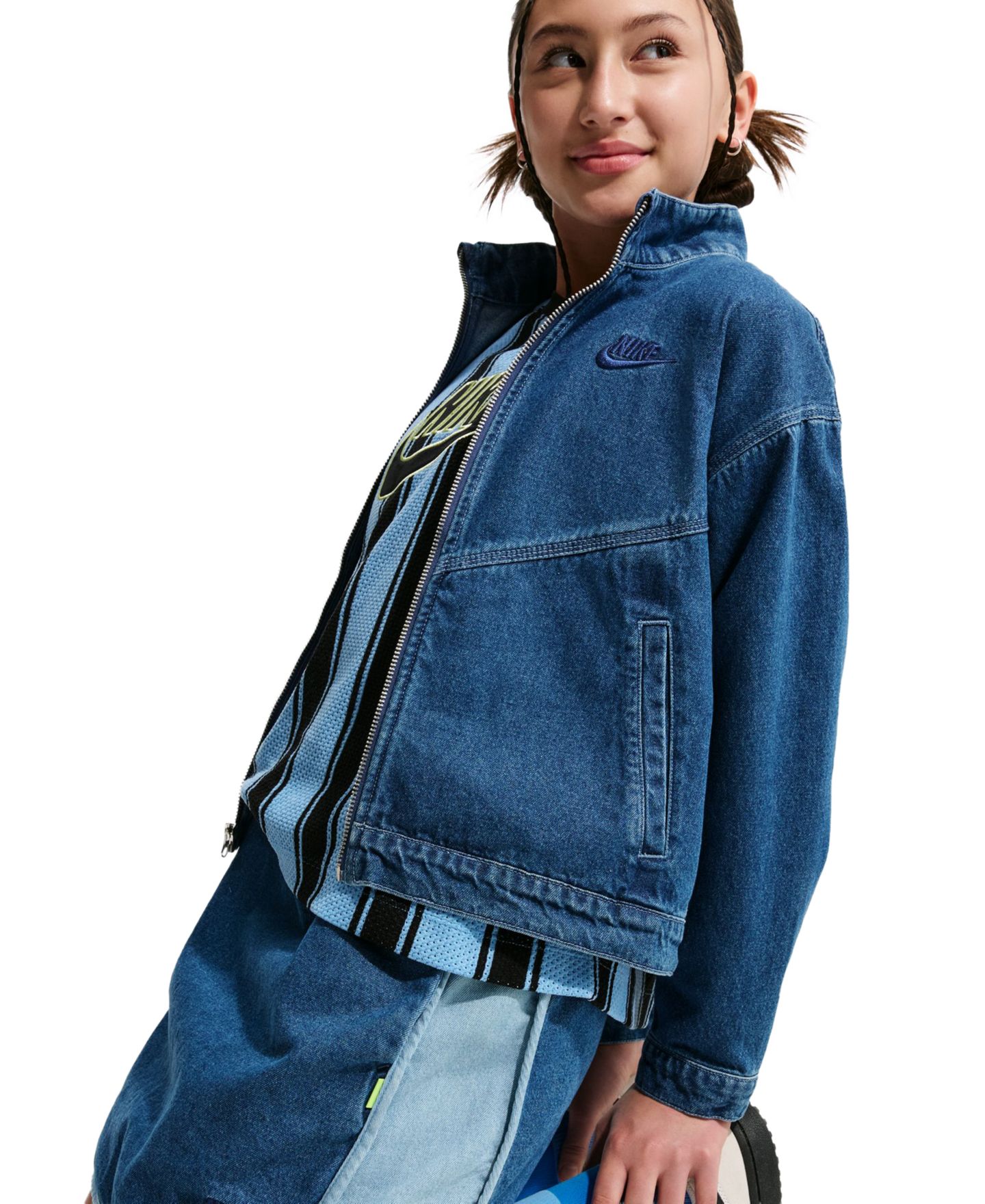 Юбка Nike Sportswear Collection Pull-On Denim Skirt для девочек, цвет: Тёмно-синий — фото 3