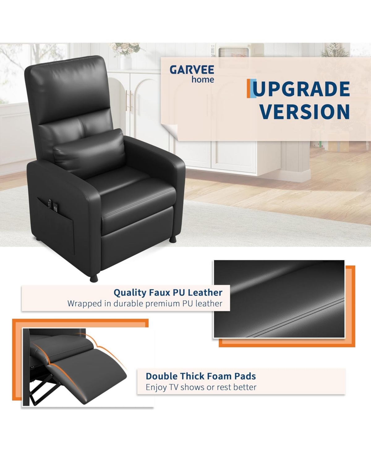 gaomon Power Recliner Chair with Massage and Heat with Massage Function with Lumbar Support, Adjustable Push Back