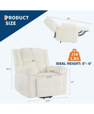 Corduroy Recliner Chair, Manual Recliner Sofa with Handle, Pillow Top Arms, Thick Padding, Side Pocket