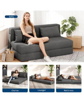 Folding Sofa Bed, 4-in-1 Convertible Sleeper Chair with 2 Pillows, Futon Couch Bed with Back Support