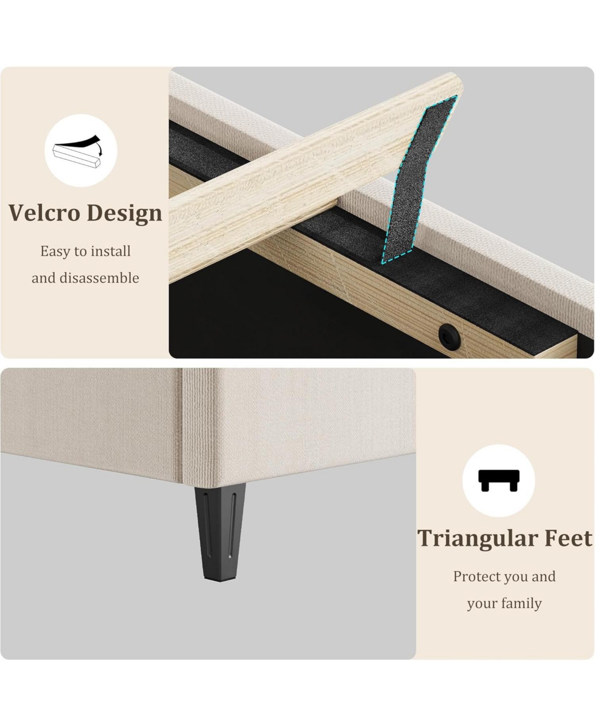 gaomon Bed Frame, Upholstered Bed Frame, Heavy-Duty Platform Bed Frame with Height Adjustable Fabric Headboard