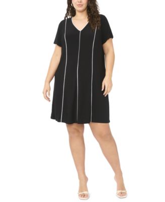 Plus Size Short-Sleeve Piping Detail Dress