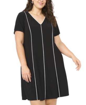 Plus Size Short-Sleeve Piping Detail Dress