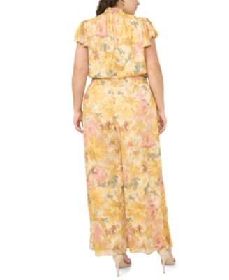 Plus Size Flutter-Sleeve Printed Jumpsuit