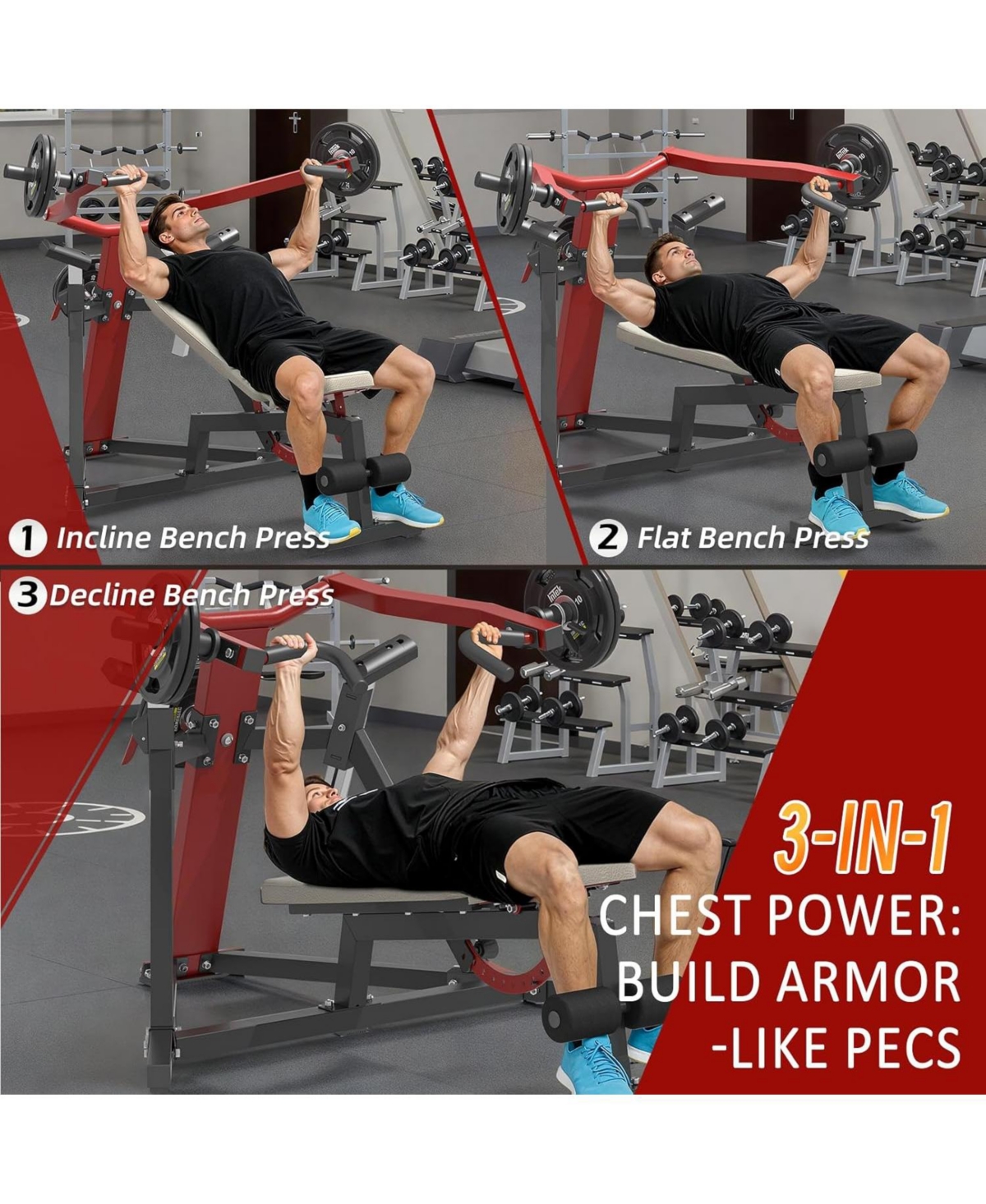 Aecojoy 3-in-1 Adjustable Weight Bench Chest Press Workout Machine for Home Gym