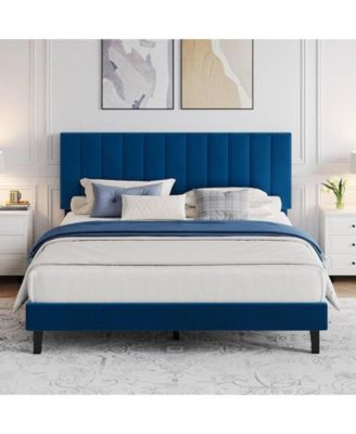 Size Bed Frame, Velvet Upholstered Platform Bed with Adjustable