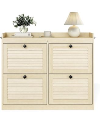 Large Shoe Storage Cabinet with 4 Flip Drawers – Narrow Freestanding Shoe Rack with Wooden Legs, Hidden Shoe Organizer