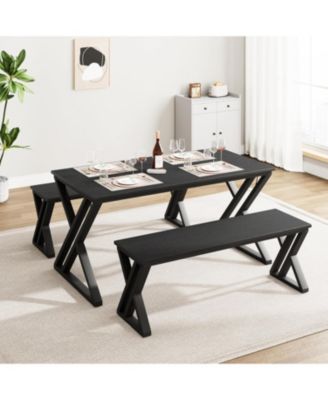 3-Piece Dining Table Set for 4 Dining Table Set with Bench Wood Kitchen Table Set with Metal Frame Dining Room Dinette Sets.