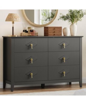 Fluted 6 Drawers Dresser for Bedroom, 47.2" Wide Modern Chest of Drawers with Metal Handle, Wooden Dresser Organizer for Bedroom