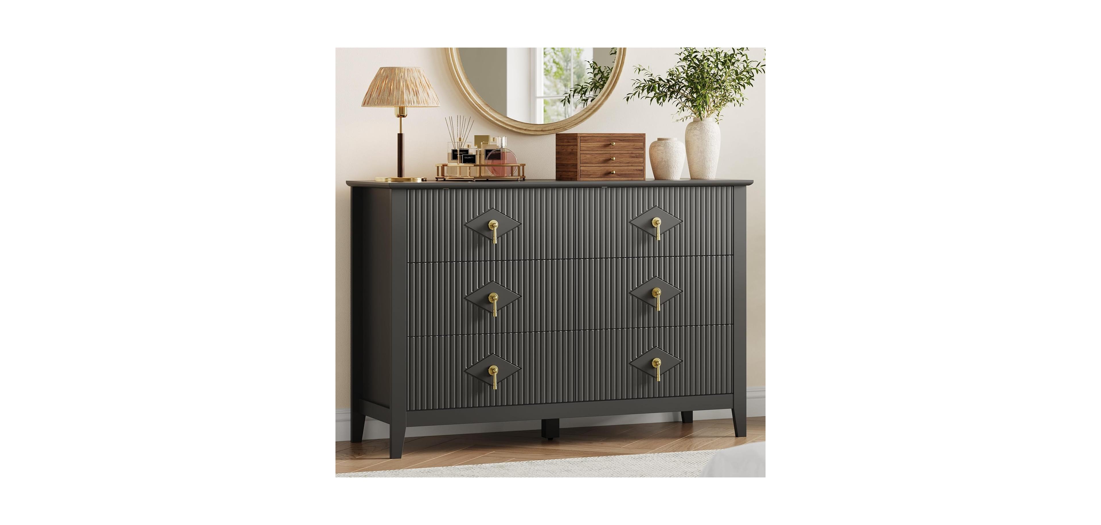 gaomon Fluted 6 Drawers Dresser for Bedroom, 47.2" Wide Modern Chest of with Metal Handle, Wooden Organizer Bedroom