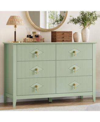 Fluted 6 Drawers Dresser for Bedroom, 47.2" Wide Modern Chest of Drawers with Metal Handle, Wooden Dresser Organizer for Bedroom