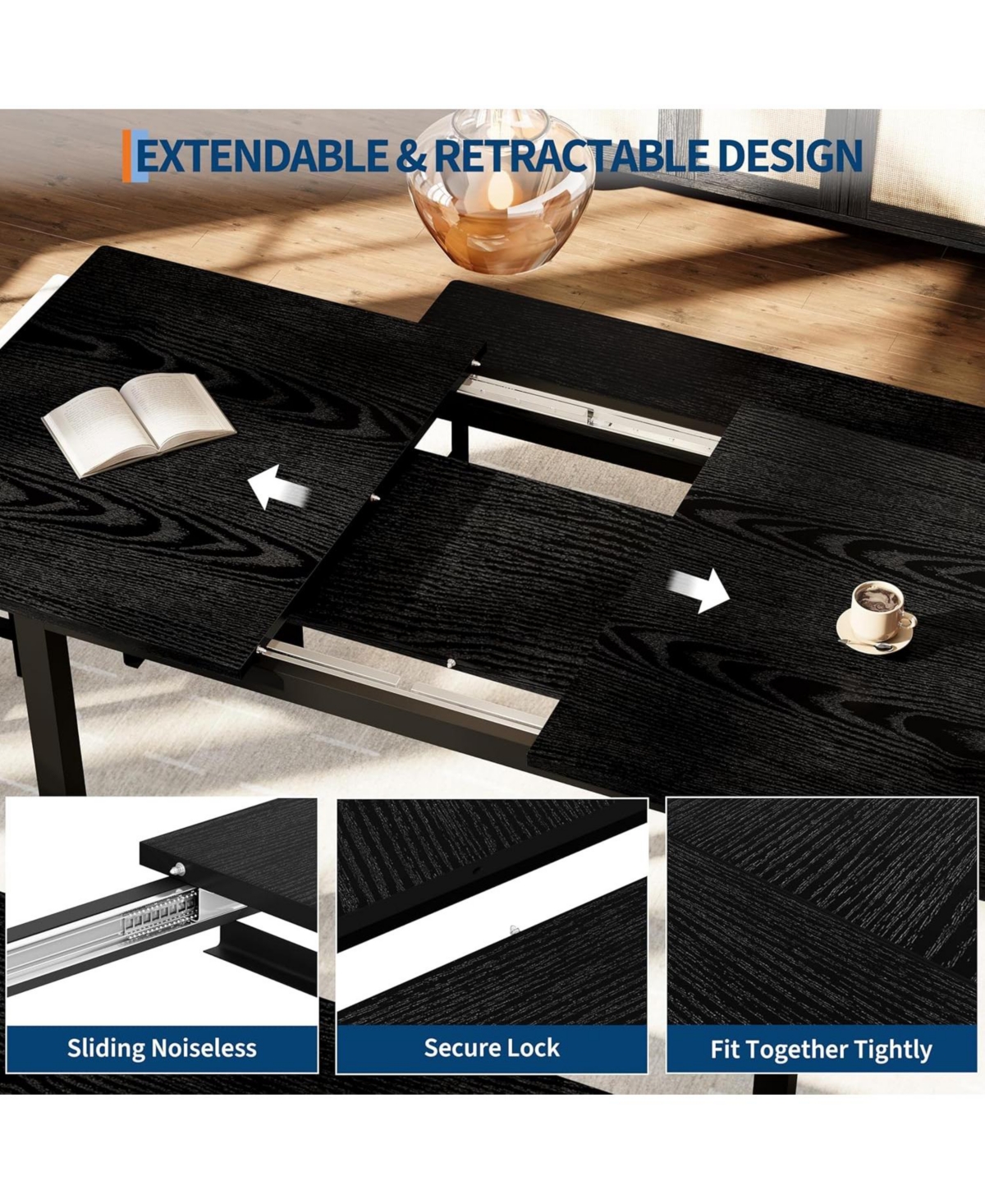 gaomon 5Pcs Dining Table Set for 4-8 People, 63 Large Extendable Kitchen with 2 Benches and Square Stools sets