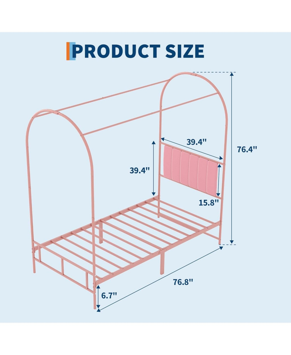 gaomon Kids Canopy Bed Frame with Headboard & Footboard, Upholstered Twin Frames Arched Mosquito Net Poles, Sturdy Metal Slats, No Box Spring