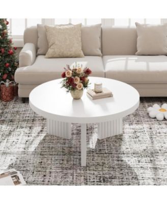 335" Round Coffee Table, Circle Center Table with Fluted Legs & 13" Thick Top, Accent Cocktail Tables for Living Room, Bedroom, Easy Assembly
