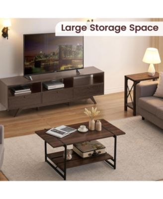 Coffee Table for Living Room, 2-Tier Living Room Tables, Modern Living Room Coffee Table,IndustrialWood Coffee Table with Storage Shelf