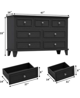 7 Drawer Dresser, Rustic Wood Chest with Deep Drawers & Metal Handles, Thickened Top for Bedroom Entryway Closet