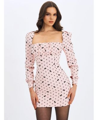 Women's Perla Baby ruched Bust Velvet-Embossed Bow Mini Dress