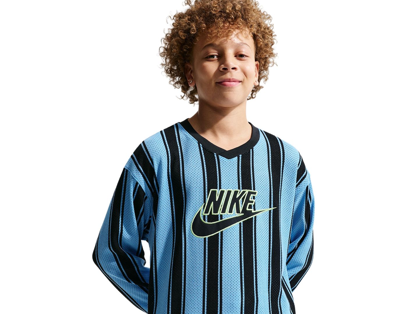 Детский полосатый лонгслив Nike из джерси, 8-20, цвет: Синий / Чёрный — фото 2