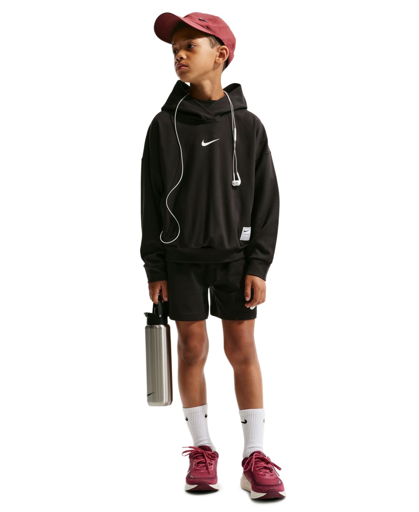 Худи Nike Dri-Fit Hooded Sweatshirt для мальчиков, цвет: Чёрный / Белый — фото 1